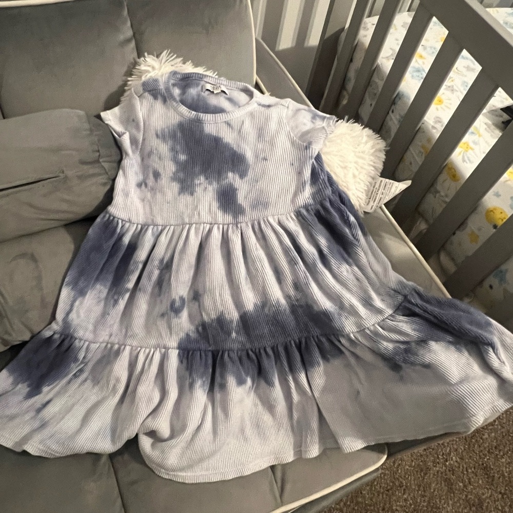 True Craft Kids Casual Dress in Blue and White